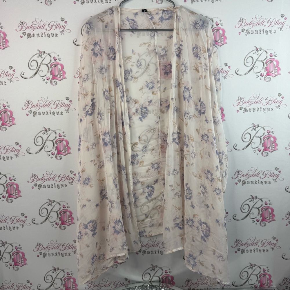 Cozy Co. Cardigan open cover up, watercolor, light, Sheer Floral Kimono